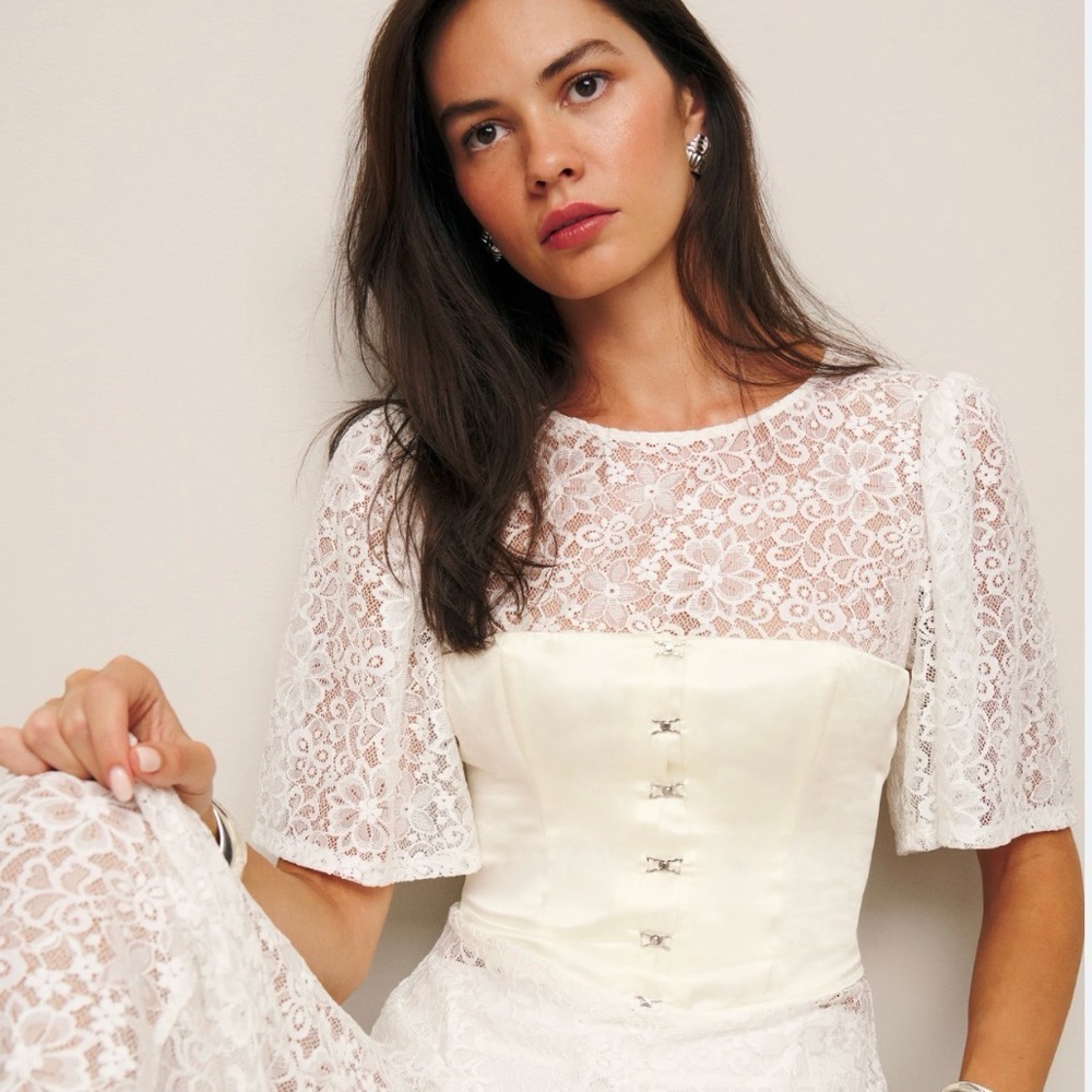 Reformation x New York City Ballet Jaclyn Cream Satin corset Top size 8 - Picture 2 of 7